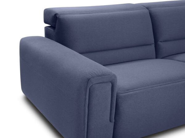 closeup blueberry colored fabric sofa arm