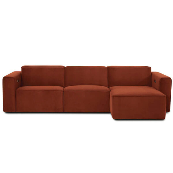 burnt orange fabric reclining sofa chaise front facing image