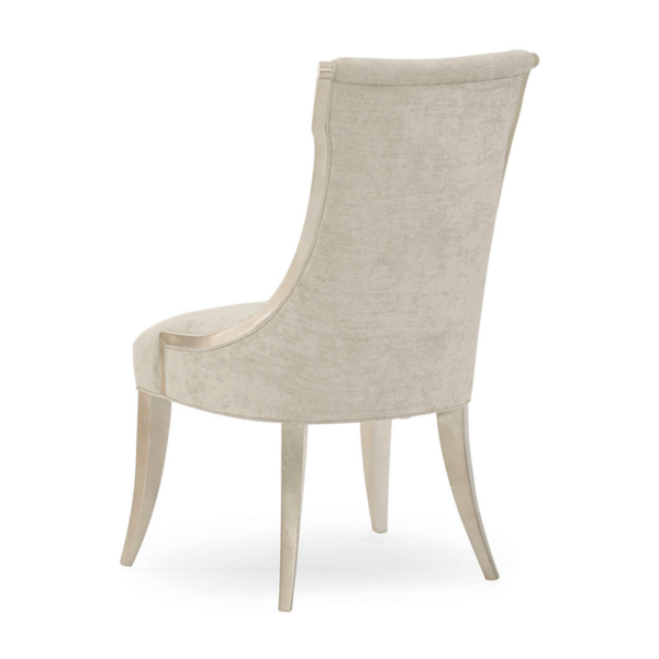 single Shimmering pearlescent fabric dining side chair silo backside shot