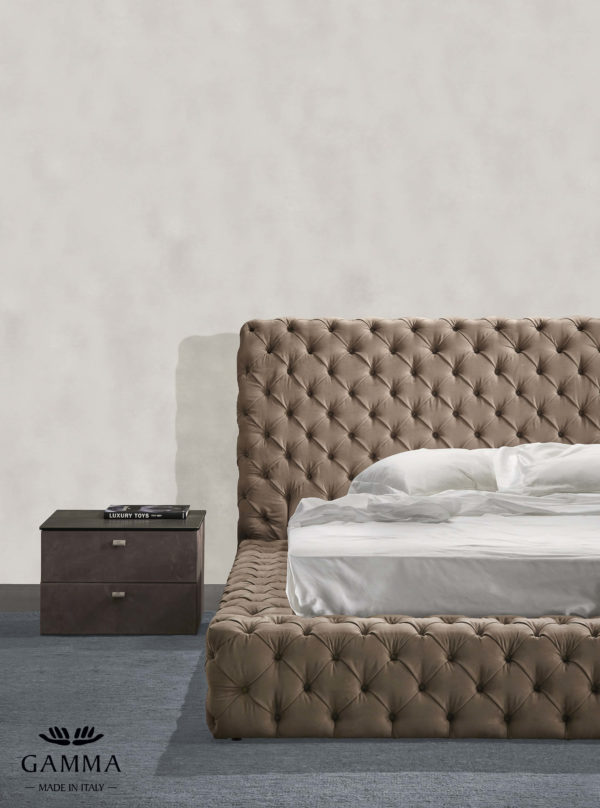 tan leather tufted bed