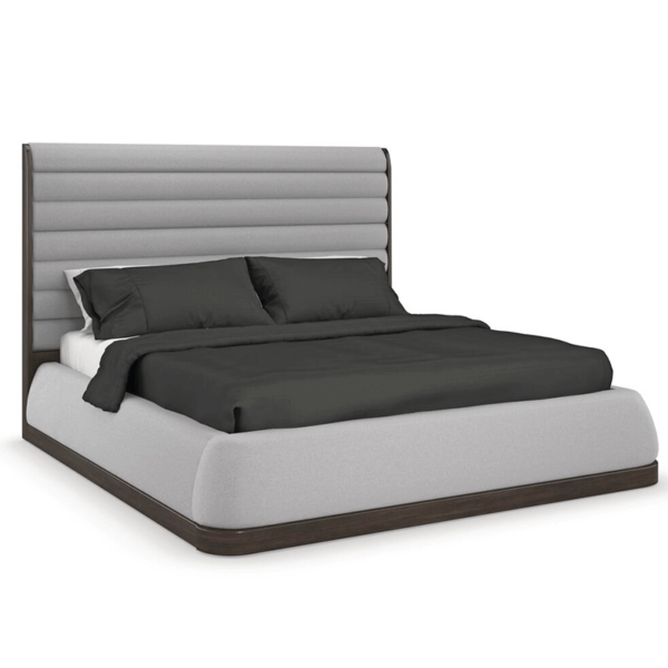 gray modern bed with horizontal slats