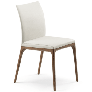 white leather dining chair with wooden leg product image product shot