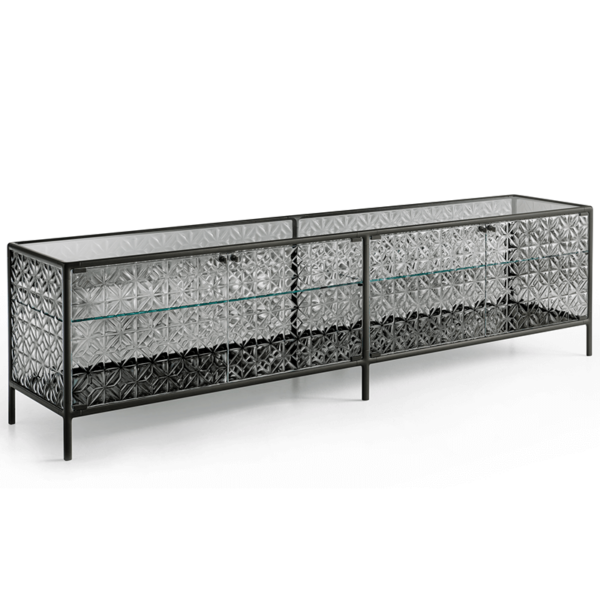 volcan charcoal gray trim and smokey glass dining buffet product shot