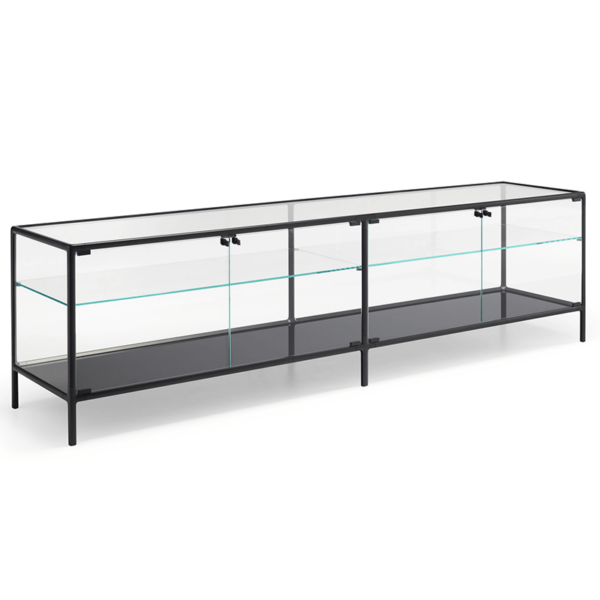 Fiam Italia's Echo buffet volcan charcoal gray trim and glass dining buffet product shot