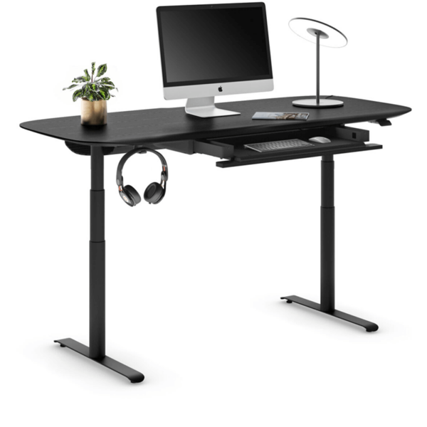 staged black desk product photo