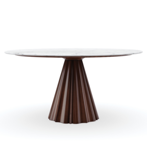 All Natural dining table shown with white background, you can see both finishes marble top and wood base by Caracole