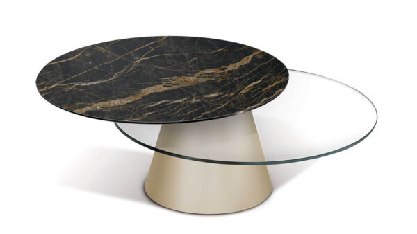 round two top coffee table in ceramic and glass combination