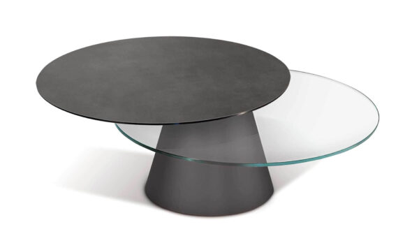 round two top coffee table in ceramic and glass combination