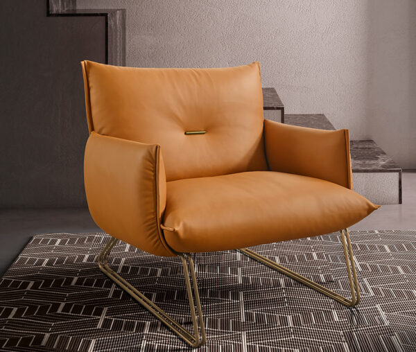 Margot accent chair by Gamma in a solid pumpkin leather