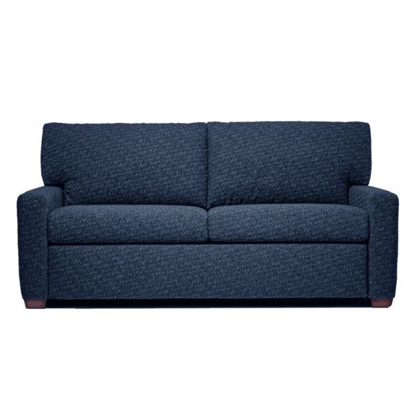 two seat contemporary Caroline sofa sleeper in dark blue fabric by American Leather.