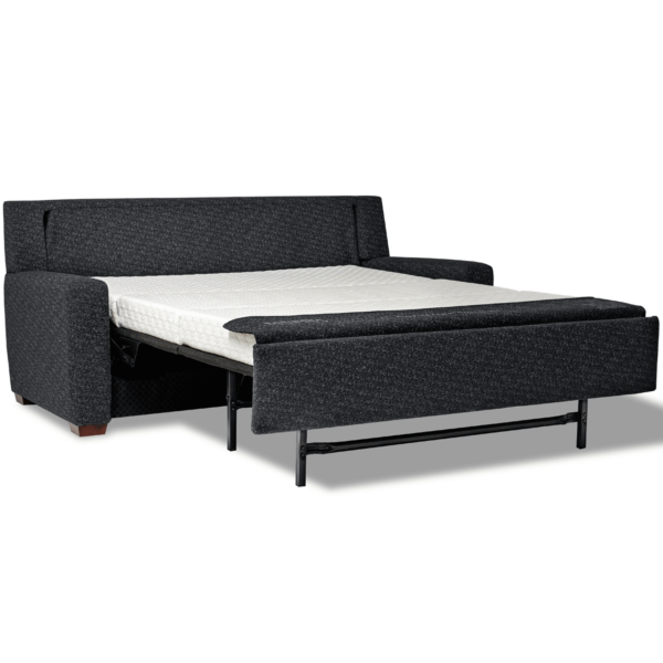 two seat contemporary Caroline sofa sleeper bed in dark blue fabric by American Leather.