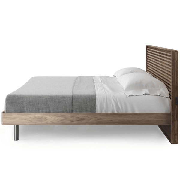 BDI USA's modern walnut platform bed frame side profile