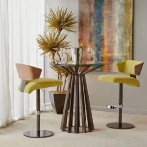 two yellow high-rise stool and a bar stool table in a living room